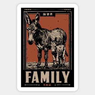 Donkey Family - Rustic Vintage Ukiyo-e Style Sticker